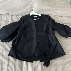 Mira Couture Black Puff Sleeve Jacket with Belt